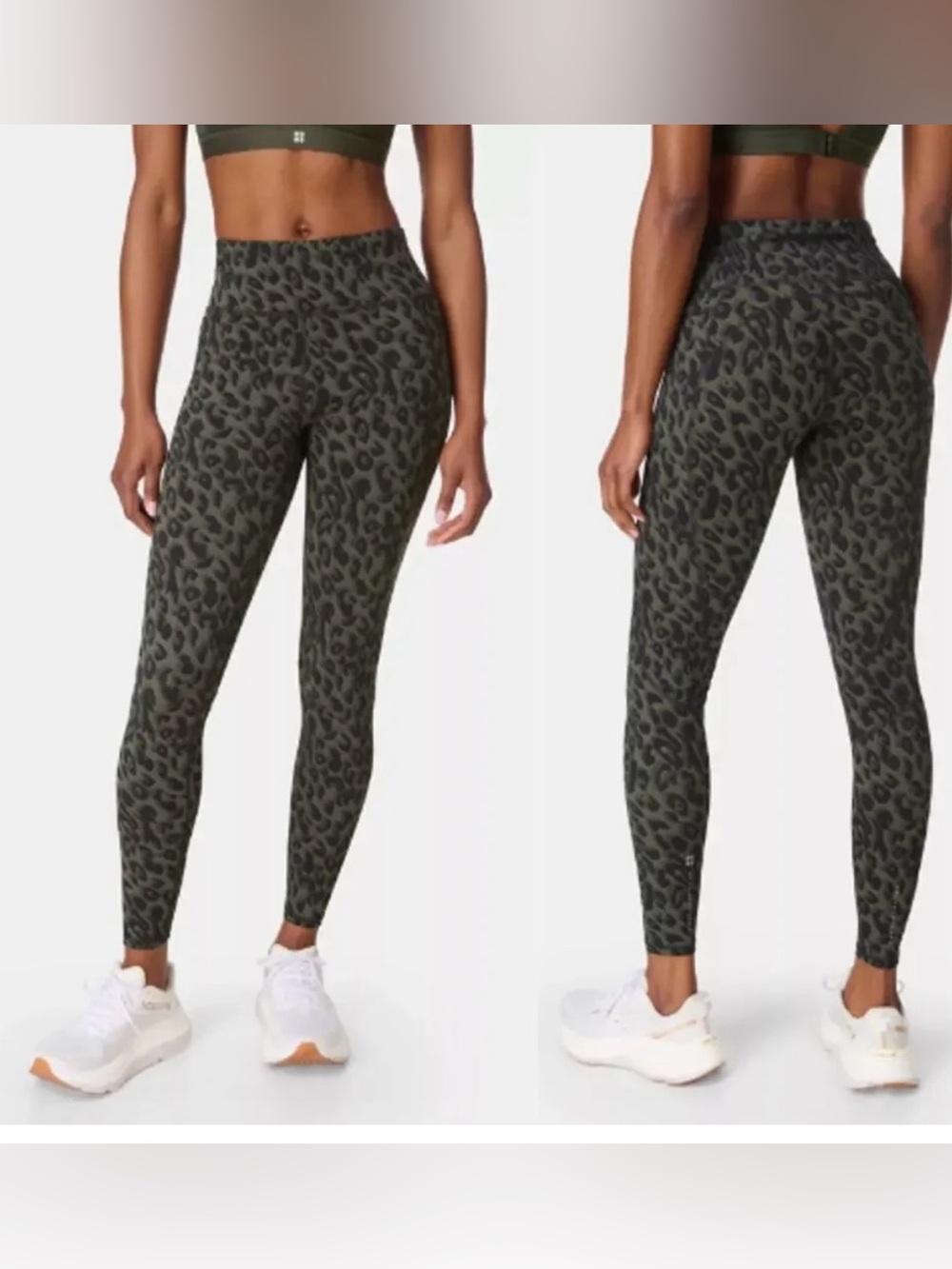 Sweaty Betty Olive Green Leopard Zero Gravity Fully Length Leggings size XS